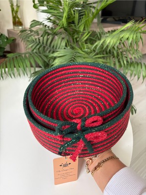 PremiumPort Yılbaşı Temalı Çok Amaçlı Dekoratif Organizer Çift Sepet Seti