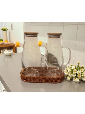 Vadi Rattan Standlı Ikili Borosilikat Yağdanlık Seti 1lt