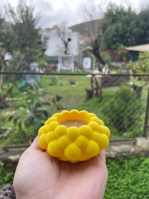 GursoLab Dekoratif Kabarcık Desenli Sarı Mumluk