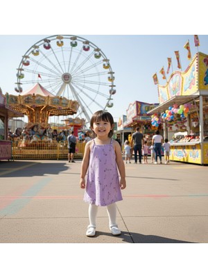 Buufuu Yazlık Kız Çocuk Baskılı Ip Askılı Bağcıklı Elbise