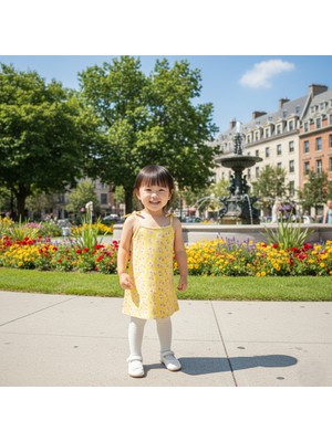 Buufuu Yazlık Kız Çocuk Baskılı Ip Askılı Bağcıklı Elbise