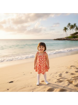 Buufuu Yazlık Kız Çocuk Baskılı Ip Askılı Bağcıklı Elbise