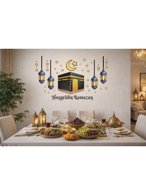 Okavango Sticker Hoş Geldin Ramazan Dekorlu Ahşap Kapı Süsü, Ramazan Süsleri, Ramazan Tavan Süsü Ramazan Ürünleri