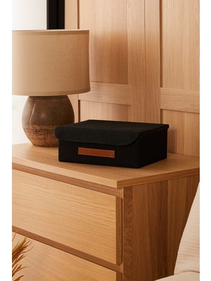 PremiumPort Siyah Jüt Kapaklı Dolap Iç Çekmece Takı ve Saklama Kutusu 30X23X11