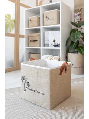 PremiumPort Çok Amaçlı Jüt Organizer, 25X25X25 Cm, Dolap, Makyaj, Banyo, Ofis