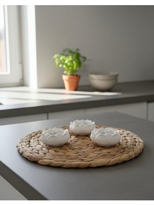 Modesta Home El Yapımı Taş Tozu Lotus Mumluk Seti – 3’lü Dekoratif Mumluk, Minimal & Bohem Ev Dekoru