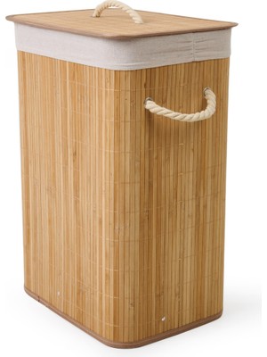PremiumPort Bambu Örme Çamaşır Sepeti, Bej, 60 Litre, Şık ve Hafif Tasarım