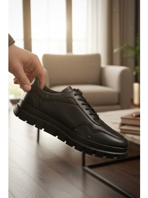 Enoch Hakiki Deri Kalın Dişli Taban Erkek Sneaker Ayakkabı Ortopedik Taban