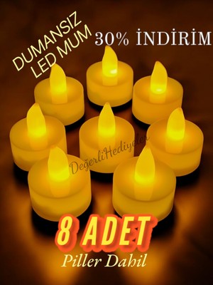 Allians 8 Adet Sarı Işıklı Pilli LED Dekor Mum, Her Tür Organizasyon Için Ideal