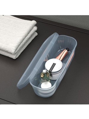 PremiumPort Açık Mavi Şeffaf Mini Çok Amaçlı Saklama Kutusu 24X9X7 cm