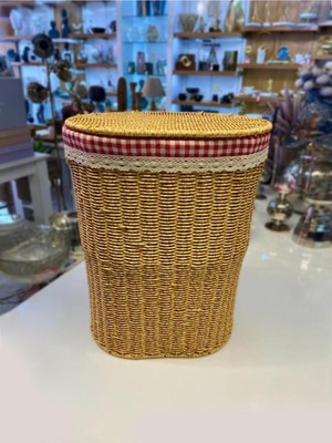 PremiumPort Bej Sentetik Hasır Oval Çamaşır Sepeti 38X28X48 Cm, Şık ve Kullanışlı Tasarım