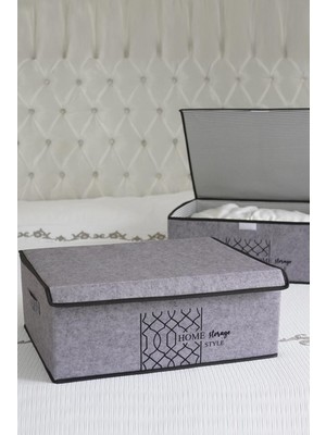PremiumPort Gri Keçe Kapaklı Çok Amaçlı Baza Kutu 50X40X19CM