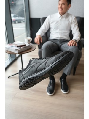 Enoch Hakiki Deri Brogue Detaylı Erkek Sneaker Ayakkabı Ortopedik Taban