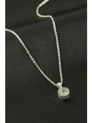 Marsilyan Yuvarlak Zirkon Tek Taşlı Kolye