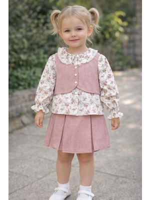 Gültekin Bebe Kumru Kız  Çiçekli Yelek Etekli Takım 2-5 Yaş - 4437485 - Gül Kurusu