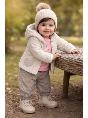 Gültekin Bebe Kumru Kız  Kapşonlu Peluş Ceket 3 Lü Takım 6-18 AYLIK-4469503 - Krem
