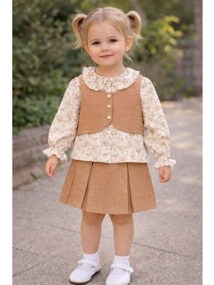 Gültekin Bebe Kumru Kız  Çiçekli Yelek Etekli Takım 2-5 Yaş - 4437485 - Somon
