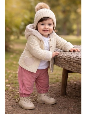 Gültekin Bebe Kumru Kız  Kapşonlu Peluş Ceket 3 Lü Takım 6-18 AYLIK-4469503 - Bej