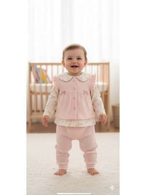 Gültekin Bebe Kumru Fiyonklu Yelekli Kız 3 Lü Takım 6-18 AYLIK-4460422 - Somon