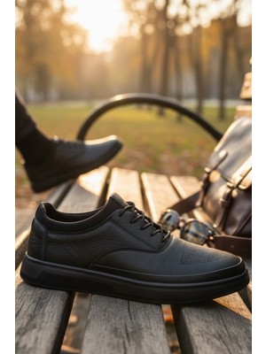 Enoch Hakiki Deri Burun Perfore Detaylı Erkek Sneaker Ayakkabı Ortopedik Taban