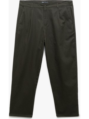 Koton Cep Detaylı Düğmeli Pamuk Keten Karışımlı Pileli Kumaş Pantolon