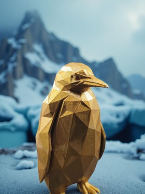 Monarch Art Nihilist Penguen Geometrik Altın Biblo - 13 cm Modern Ofis Masası Ev Dekoratif Obje Heykeli