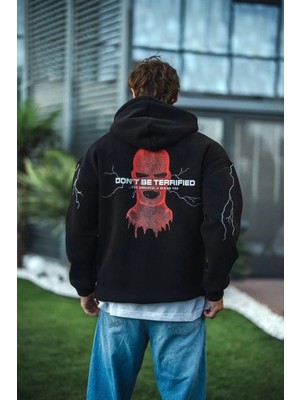 Giyim Center Üç Iplik Kapüşonlu Baskılı Oversize Sweatshirt- Siyah