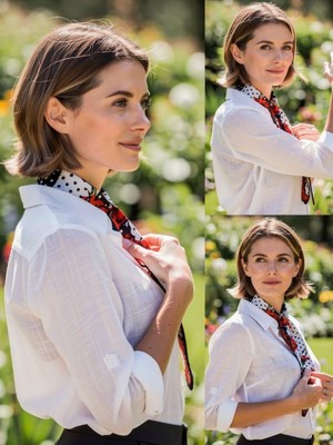 Kadın Çiçekli & Puantiye Desenli Şık Fular – Boyun ve Çanta Aksesuarı