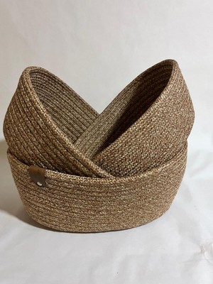 PremiumPort Çok Amaçlı Jüt Hasır 3'lü Oval Sepet Takımı, Doğal ve Şık Dekorasyon Ürünü