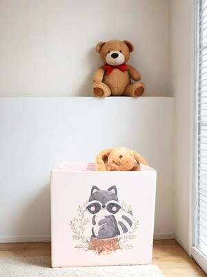 PremiumPort Rakun Desenli Çok Amaçlı Saklama Kutusu 30X30X30, Şık ve Pratik Organizer