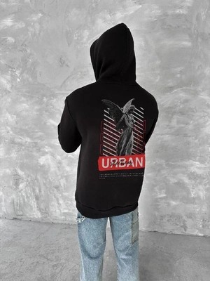 Giyim Center Oversize Üç Iplik Kapüşonlu Sweatshirt - Siyah