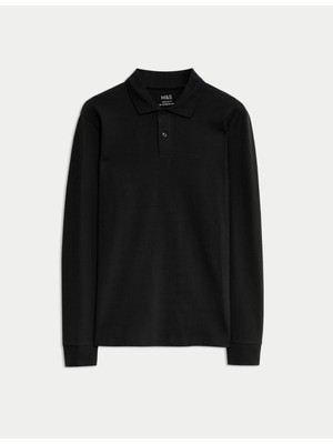 Marks & Spencer Pamuk Karışımlı Ultimate Uzun Kollu Polo Üst
