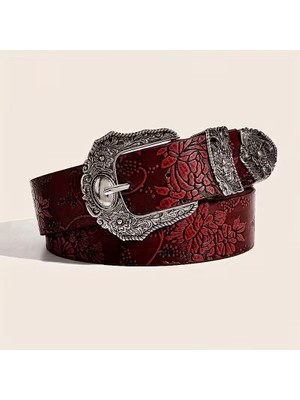 Balva Konsept Kadın Koyu Kırmızı Western Füzyon Pu Deri Kemer -  112 cm