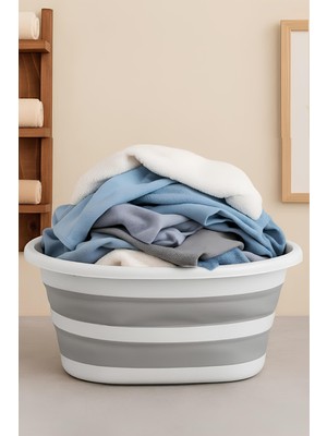 PremiumPort Katlanabilir 40 Lt Çamaşır Leğeni Akordiyon Sepet Pratik Banyo Düzenleyici