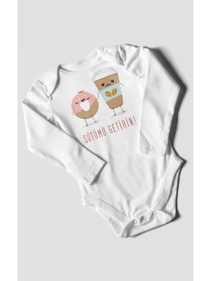 Morivo Kids Sütümü Getirin! Baskılı Bebek Zıbını – Çıtçıtlı Body | %100 Pamuk Uzun Kol