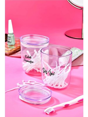 PremiumPort 2'li Akrilik Mika Diş Ipi ve Kulak Pamuğu Saklama Kutusu Seti