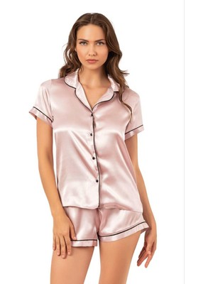 Ahu Lingerie Saten Kısa Kollu Şort Takımı