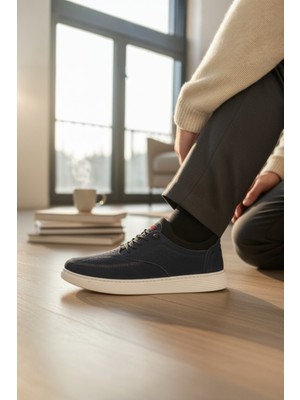 Enoch Hakiki Deri Lazer Kesim Dikişli Erkek Sneaker Ortopedik Taban