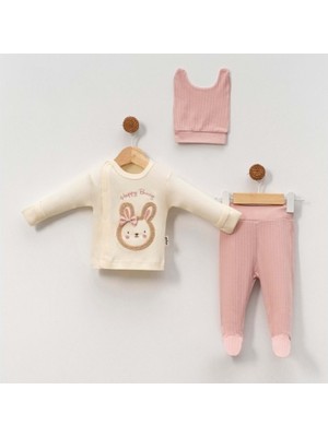Gültekin Bebe Babycan 9406 Tokalı Tavşan Üçlü Yenidoğan Takım  - Gül Kurusu