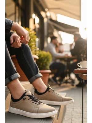 Enoch Hakiki Deri Lastik Detaylı Erkek Sneaker Ayakkabı Ortopedik Taban