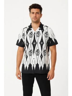 Giyim Center Erkek Iki Iplik Kumaş Dijital Baskılı Gömlek - Siyah