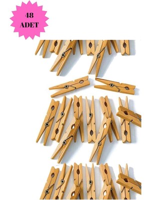 PremiumPort Doğal Ahşap Çamaşır Mandalı Seti, 48 Adet, Dayanıklı ve Estetik Tahta Mandal