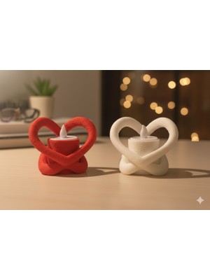Modern Kalp Formlu Dekoratif Mumluk - 2'li Set (Kırmızı & Beyaz) | Romantik Masa Aksesuarı