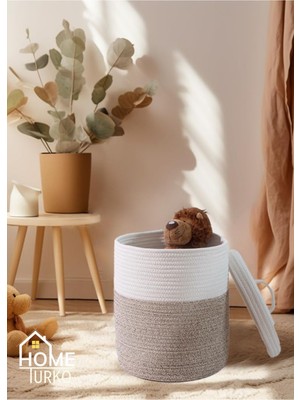 PremiumPort Doğal Jüt Kapaklı Çamaşır Sepeti, Düzenleyici ve Organizer Kulplu