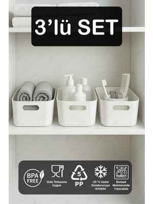 PremiumPort 3 Adet 3,5 Lt Düzenleyici Sepet, Organizer, Çekmece ve Dolap Kutu