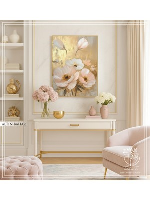 PremiumPort Bahar Teması Dijital Baskılı Gold Metal Çerçeveli Gerçek Camlı Tablo