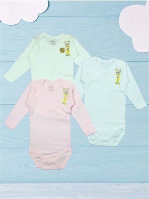 Gültekin Bebe Üçlü Uzun Kollu Kız Bebek Body Alttan Çıtçıtlı Zıbın 1-3 Yaş
