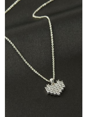 Bijuteri Net Kalp Zirkon Tek Taşlı Kolye