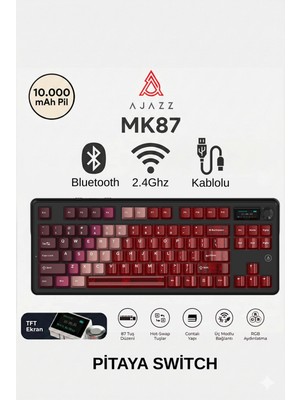 Ajazz MK87 Pitaya Switch 10.000 Mah Batarya Rgb Mekanik Oyun Klavyesi-Ayrılabilir Tft Ekran-Şeffaf Tasarım