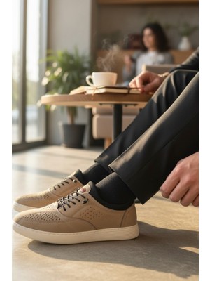 Enoch Hakiki Deri Lazer Kesim Dikişli Erkek Sneaker Ortopedik Taban